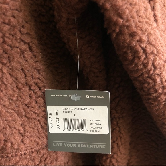 NWT Eddie Bauer Men's Chilali Faux Shearling Fleece Full Zip Cognac Jacket - Picture 14 of 16